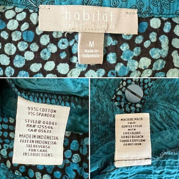 Habitat Clothes To Live In Button Up Top Sz. Medium Bell Sleeves Lagenlook Artsy - Picture 3 of 4
